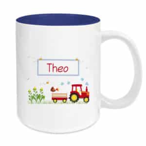 Tasse blau Traktor rot