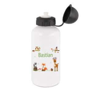 Aluminium Trinkflasche weiss Waldtiere grün