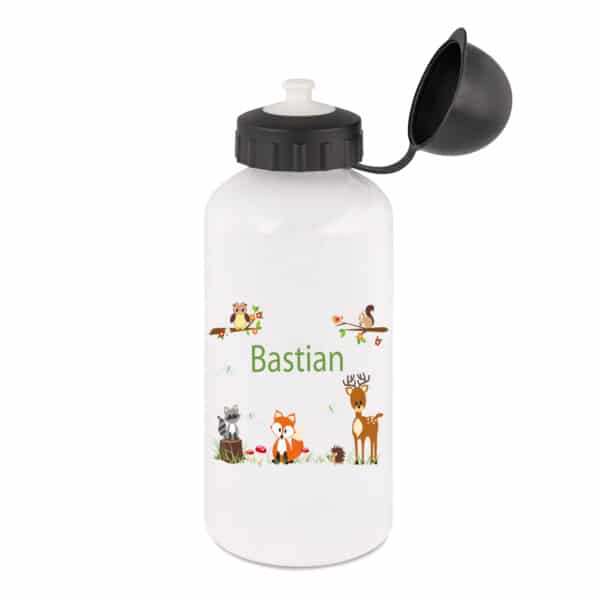 Aluminium Trinkflasche weiss Waldtiere grün